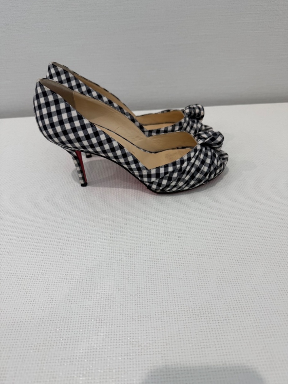 Christian Louboutin Black Gingham Peep Toe Heels 37 EU - Picture 2 of 9